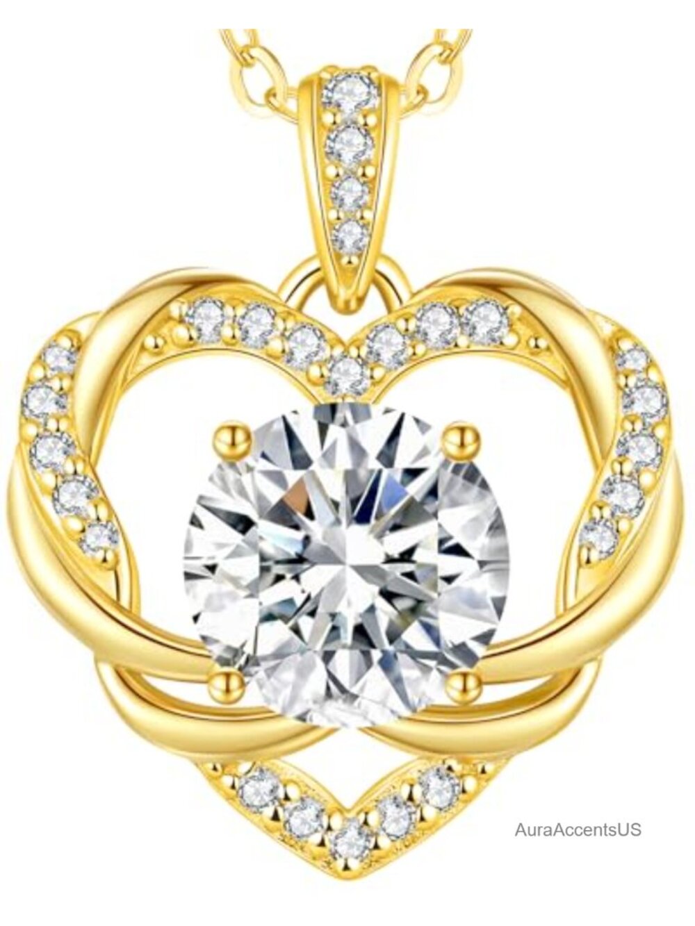 Moissanite Heart Pendant Necklace 18K Gold Plated 925 Sterling Silver 2 Carat